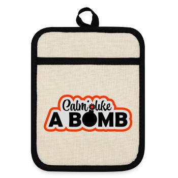 Calme comme une bombe Paradoxe Ironie Humour Blague explosive - Maniques avec dos en caoutchouc - lin/noir  - Devant