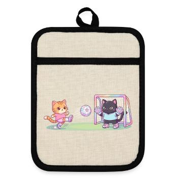 Cute Cats Playing Football Striker Goalkeeper Kids - Pot holders with rubber back - linen/black  - Front