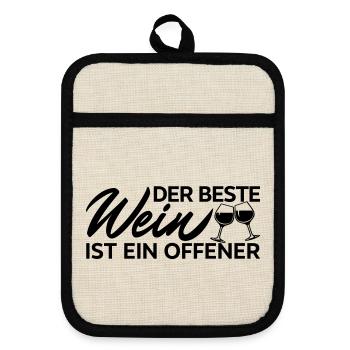 Der Beste Wein Offener Spruch Shirt - Topflappen mit Gummirückseite - Leinen/Schwarz  - Vorne