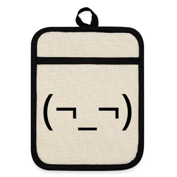 Dry Side Gare (¬_¬) Annoyed Emote - Pot holders with rubber back - linen/black  - Front