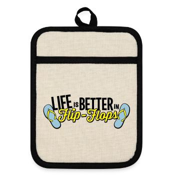 life is better in flop flops - beach summer party - Pot holders with rubber back - linen/black  - Front