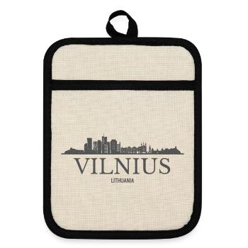 Vilnius, Lituanie, silhouette de Vilnius - Maniques avec dos en caoutchouc - lin/noir  - Devant