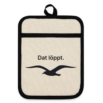 Dat löppt. - Plattdeutsch Norddeutschland Möwe - Topflappen mit Gummirückseite - Leinen/Schwarz  - Vorne