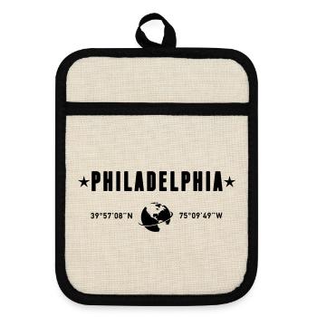Philadelphia Koordinaten Planet Erde - Topflappen mit Gummirückseite - Leinen/Schwarz  - Vorne