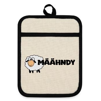 Määhndy - Mandy Namensshirt mit Schafnote - Topflappen mit Gummirückseite - Leinen/Schwarz  - Vorne