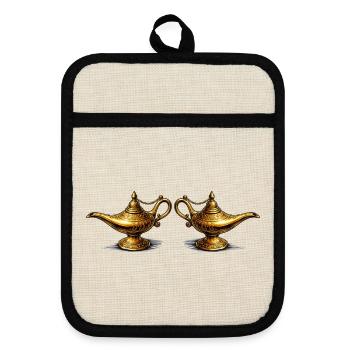 Golden Oil Lamps - Pot holders with rubber back - linen/black  - Front