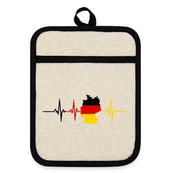 Deutschland Herzschlag Karte Flagge - Topflappen mit Gummirückseite - Leinen/Schwarz  - Vorne