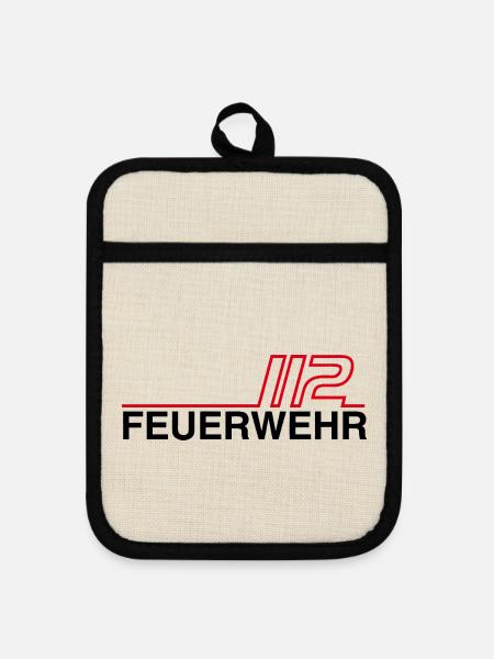 Feuerwehr 112 Neon Linien - Topflappen mit Gummirückseite - Leinen/Schwarz 