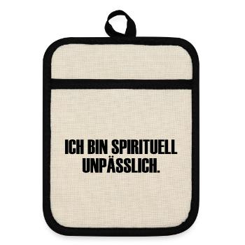 Spirituell unpässlich! - Topflappen mit Gummirückseite - Leinen/Schwarz  - Vorne