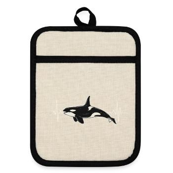 Orca Herzschlag EKG Schwertwal Meerestier Wal - Topflappen mit Gummirückseite - Leinen/Schwarz  - Vorne