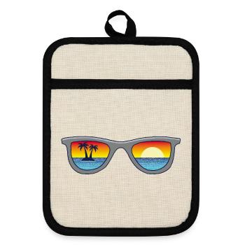 Sonnenbrille und Paradies - Topflappen mit Gummirückseite - Leinen/Schwarz  - Vorne