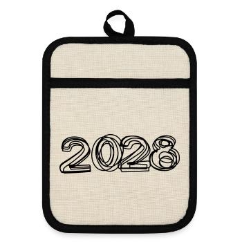 Jahreszahl 2028 handgezeichnet - Topflappen mit Gummirückseite - Leinen/Schwarz  - Vorne