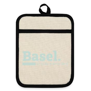 Basel Koordinaten - Topflappen mit Gummirückseite - Leinen/Schwarz  - Vorne