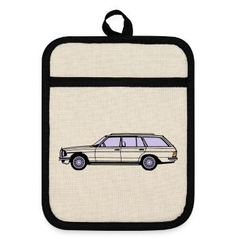 MB W123 T Model Kombi ...(25) - Topflappen mit Gummirückseite - Leinen/Schwarz  - Vorne
