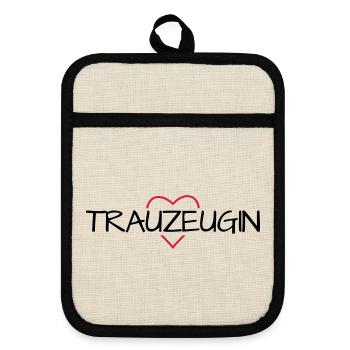 Trauzeugin Herz Junggesellinnenabschied - Topflappen mit Gummirückseite - Leinen/Schwarz  - Vorne