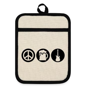 Peace | Beer | Rock | Frieden | Bier | Rock & Roll - Pot holders with rubber back - linen/black  - Front