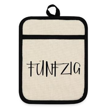50 fünfzig Geburtstag Geschenk Zahl - Topflappen mit Gummirückseite - Leinen/Schwarz  - Vorne
