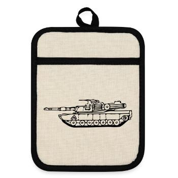 drawn M1 Abrams tank - Pot holders with rubber back - linen/black  - Front