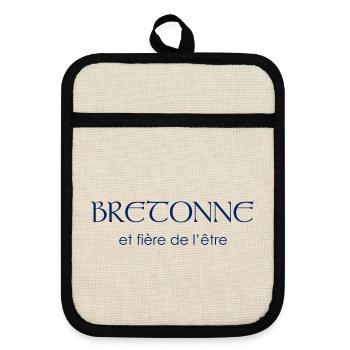 Bretagne - Bretonne et fière - Maniques avec dos en caoutchouc - lin/noir  - Devant