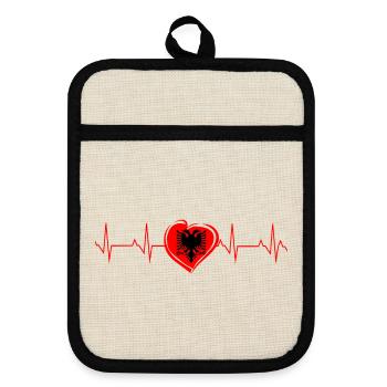 Albanien Herz EKG Herschlag Herzfrequenz Geschenk - Topflappen mit Gummirückseite - Leinen/Schwarz  - Vorne