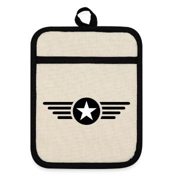 I'm a star with wings - Pot holders with rubber back - linen/black  - Front