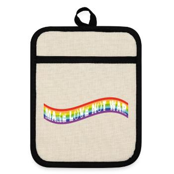 make love not war | Rainbow flag - Pot holders with rubber back - linen/black  - Front