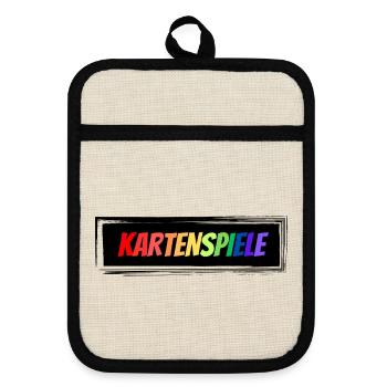 Kartenspiele bunter Schriftzug - Topflappen mit Gummirückseite - Leinen/Schwarz  - Vorne