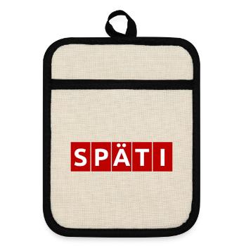 SPÄTI - Logo rot - Berliner Kultur - Nerd Humor - Topflappen mit Gummirückseite - Leinen/Schwarz  - Vorne