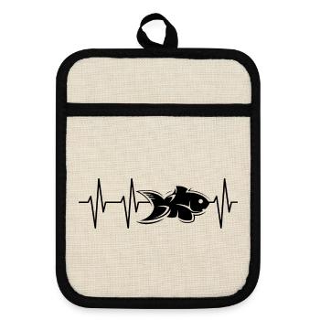 puls fische Fisch Wasser Meer Herzschlag Symbol - Topflappen mit Gummirückseite - Leinen/Schwarz  - Vorne