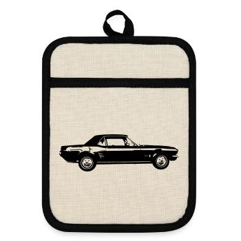 Conception de voiture classique aux États-Unis - Maniques avec dos en caoutchouc - lin/noir  - Devant