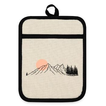 Dessin au trait de l’horizon pêche - Maniques avec dos en caoutchouc - lin/noir  - Devant