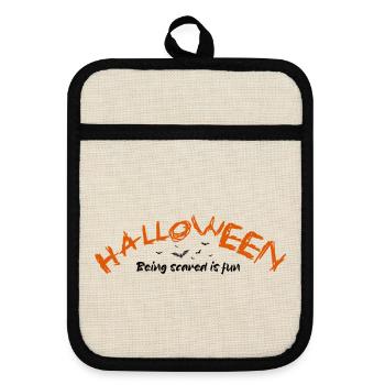 Halloween_Angst_haben_macht_Spaß - Topflappen mit Gummirückseite - Leinen/Schwarz  - Vorne