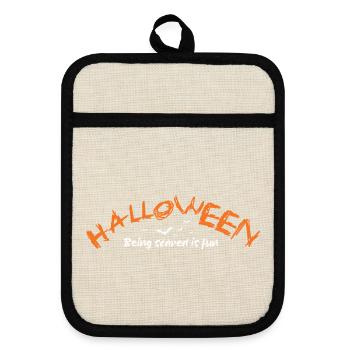 Halloween_Angst_haben_macht_Spaß - Topflappen mit Gummirückseite - Leinen/Schwarz  - Vorne