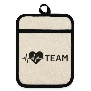 Heart wave icon with team text - Pot holders with rubber back - linen/black  - Front