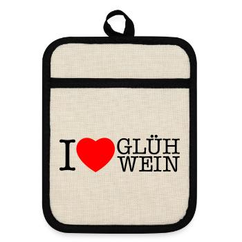 I love Glühwein Weihnachten Spruch - Topflappen mit Gummirückseite - Leinen/Schwarz  - Vorne