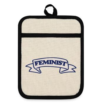Feminist Crest Ribbon Design - Pot holders with rubber back - linen/black  - Front