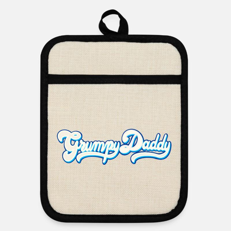 Grumpy Daddy Script - Color "Whipped Cream" - Pot holders with rubber back - linen/black 