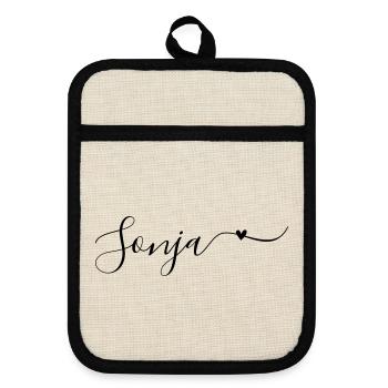 Sonja Name Vorname Dekorativ - Topflappen mit Gummirückseite - Leinen/Schwarz  - Vorne