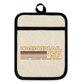 1957 - Pot holders with rubber back - linen/black  - Front