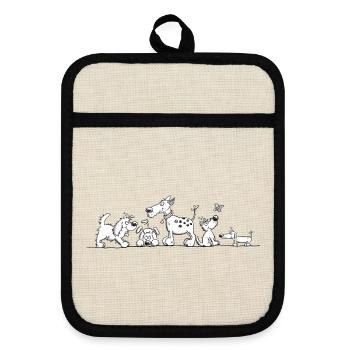 Motif de chien drôle avec chiens de dessins animés - Maniques avec dos en caoutchouc - lin/noir  - Devant