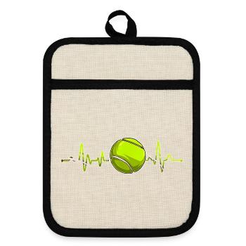 Tennis Heartbeat Love Heart Player Fan Lover - Topflappen mit Gummirückseite - Leinen/Schwarz  - Vorne