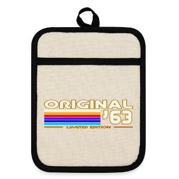 1963 - Pot holders with rubber back - linen/black  - Front