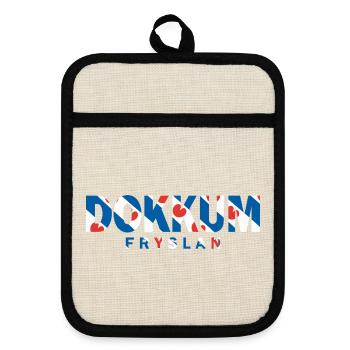 Chemise, sweat à capuche, sac Dokkum Friesland Fryslan Flag - Maniques avec dos en caoutchouc - lin/noir  - Devant