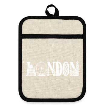 London UK England Silhouette - Pot holders with rubber back - linen/black  - Front