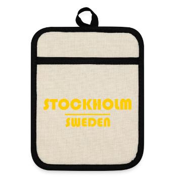 Stockholm Sweden Bold Block Typography - Pot holders with rubber back - linen/black  - Front