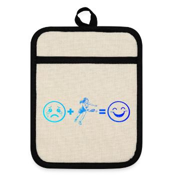 Pickleball scene gift for pickleball sports fans - Pot holders with rubber back - linen/black  - Front