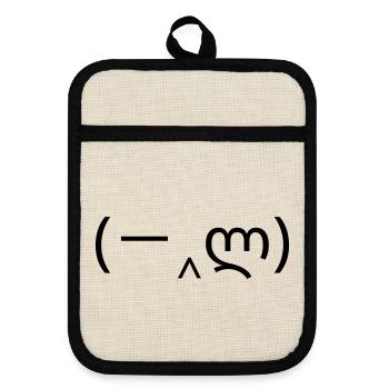 Facepalm emoticon (-‸ლ) hand in front of the face - Pot holders with rubber back - linen/black  - Front