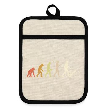 Cycling Evolution - Minimalist Funny Cyclist Gift - Pot holders with rubber back - linen/black  - Front