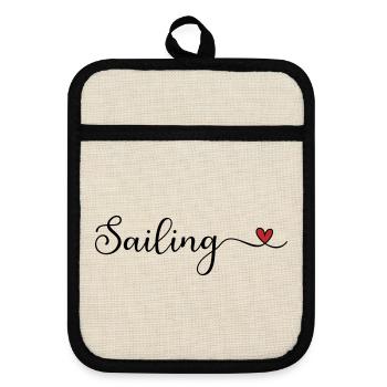 Sailing Heart Typography Gift - Pot holders with rubber back - linen/black  - Front