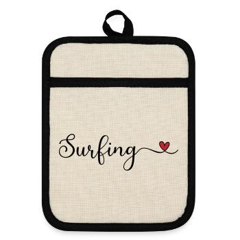 Surfing Heart Typography - Pot holders with rubber back - linen/black  - Front